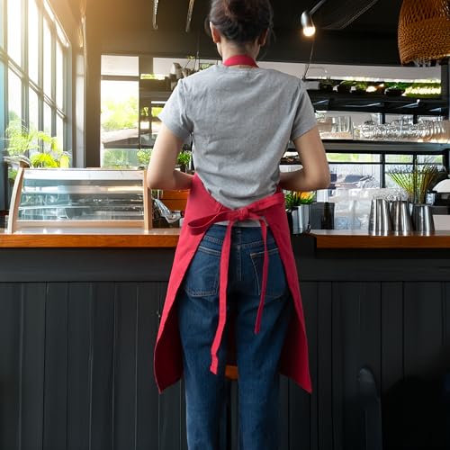 RUSTIQUE LINENS Kitchen Apron – 100% Cotton, Adjustable Neck strap, Large Pocket – Unisex Apron for Men & Women – Cooking, Baking, BBQ, Gardening – Cherry - Image 2