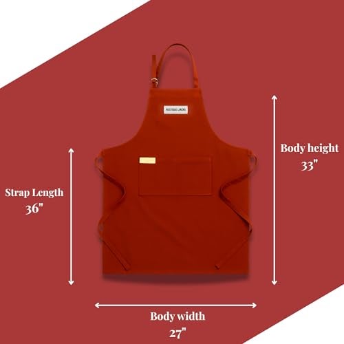RUSTIQUE LINENS Kitchen Apron – 100% Cotton, Adjustable Neck strap, Large Pocket – Unisex Apron for Men & Women – Cooking, Baking, BBQ, Gardening – Cherry - Image 4