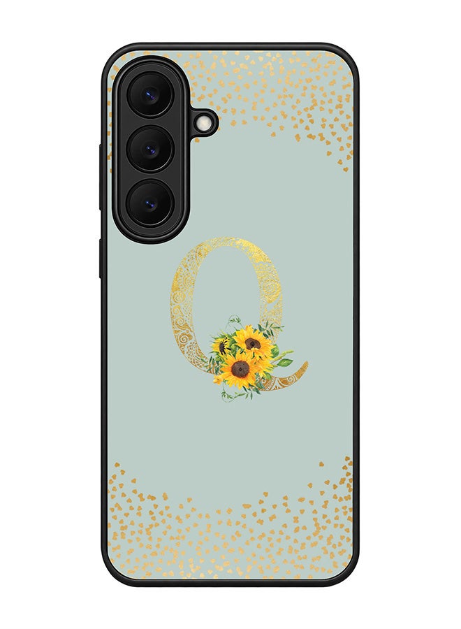 Stylizedd Rugged Case for Samsung Galaxy S26 FE- Slim Fit Hybrid Rubber Cover Sunflower Monogram - Q (Light Grey)