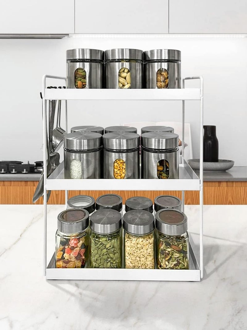 Go Hooked Go Hooked 3Tier Standing Rack for Kitchen Storage Iron Spice Rack Organizer 533 CM Height x 335 CM Width SpaceSaving Shelf for Countertop Pantry Bathroom Office Durable White Iron Finish  - Image 2