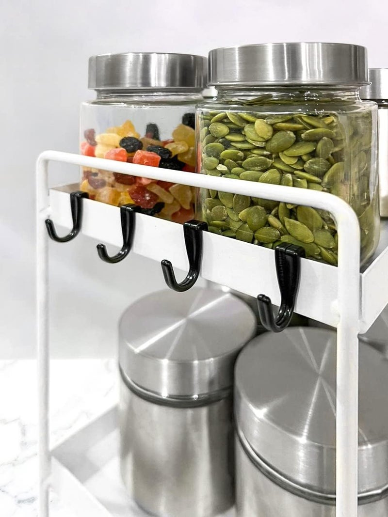 Go Hooked Go Hooked 3Tier Standing Rack for Kitchen Storage Iron Spice Rack Organizer 533 CM Height x 335 CM Width SpaceSaving Shelf for Countertop Pantry Bathroom Office Durable White Iron Finish  - Image 4