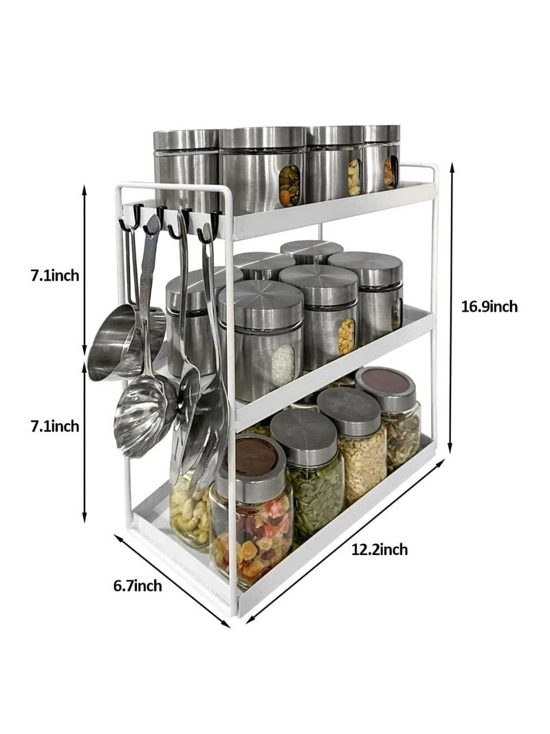 Go Hooked Go Hooked 3Tier Standing Rack for Kitchen Storage Iron Spice Rack Organizer 533 CM Height x 335 CM Width SpaceSaving Shelf for Countertop Pantry Bathroom Office Durable White Iron Finish  - Image 3