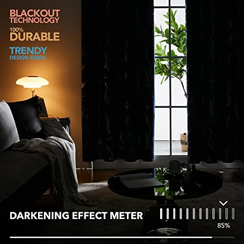 Deconovo ستائر ديكونوفو زرقاء داكنة معتمة، ستائر غرفة المعيشة، ستائر عازلة حرارياً وصوتياً، طباعة فضية على شكل فروع، 52 × 84 بوصة، ألواح علوية لغرفة النوم، المكتب، الحضانة، ديكور المنزل، مجموعة من 2 - Image 5