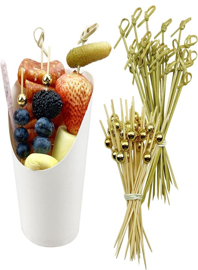 CAMKYDE 14 oz Disposable Charcuterie Cups with Sticks (100 Cups + 200 Picks, White) - Image 1