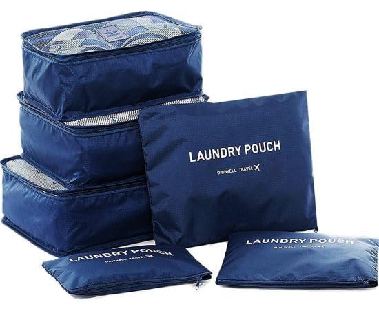 DRUDRAYA Laundry Pouch Storage Bags 6 in 1 Polyester Secret Pouch Travel Bag Packing Cubes Laundry Bag with Undergarments Cloth Storage Organizer Travelling SetSuitcase Bag x Set of 6 - Image 1