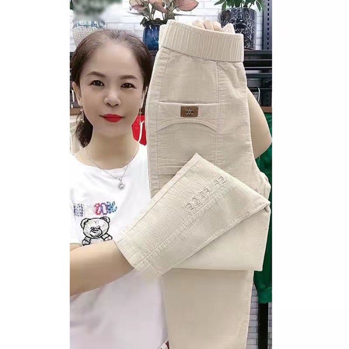 2024 Autumn and Winter New Thickened Corduroy Harlan Pants Womens High Waist Slimming Skinny Pants All-match Casual Straight Pants Apricot [regular style] 