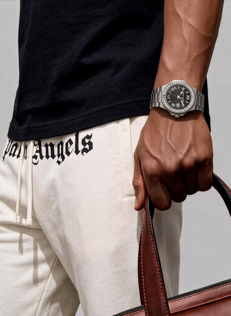 Palm Angels Stratos Black Dial Silver Stainless Steel Bracelet Analog Watch for Men, 44mm - Image 4