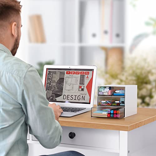 LETURE Desk Organizer with 5 Drawers, Rectangular Office Stationery Supplies Desktop Drawers, Plastic Makeup Storage, Suitable for Office, School, Home (White & 5 Drawers) - Image 4