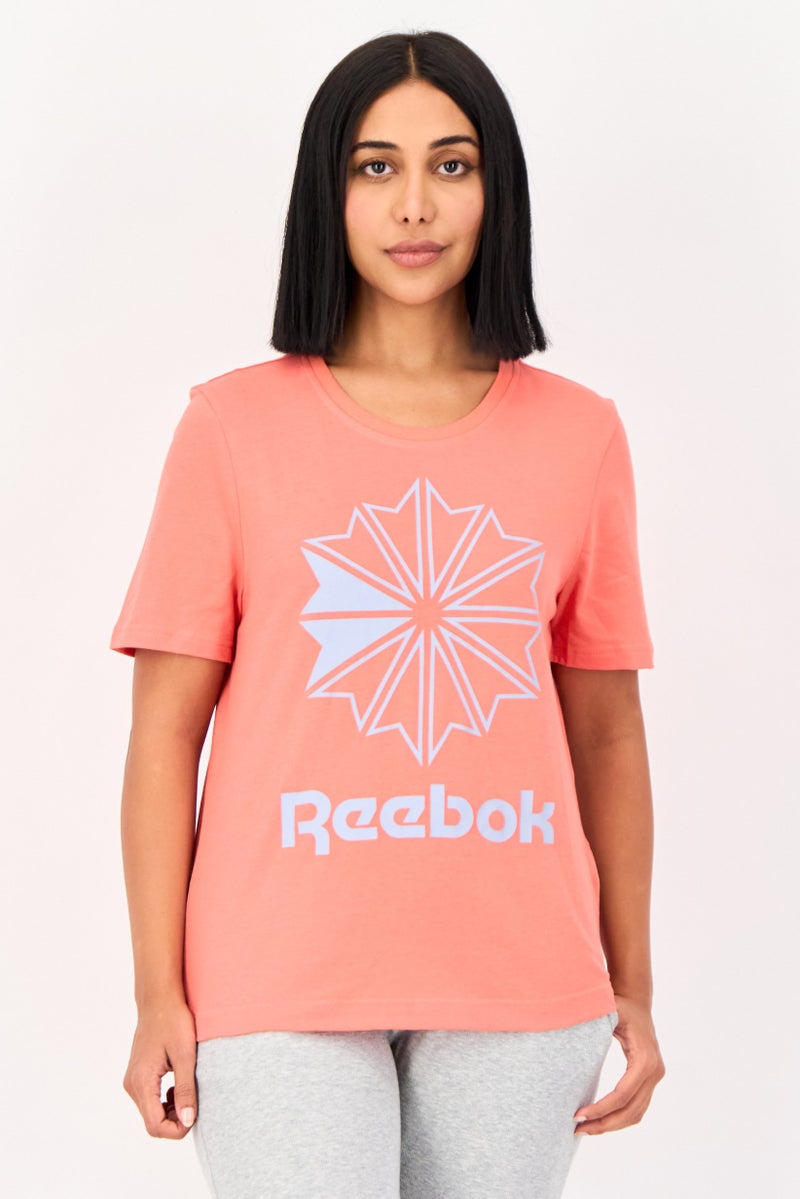 Reebok Women Sportswear Fit Brand Logo Outdoor T-Shirt, Coral - Image 1