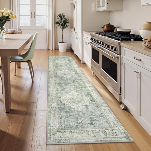 LIVEBOX Washable 2.5x8 Runner Rugs for Entryway Bathroom, Boho Kitchen Floor Mats Long Rug Runners for Hallways Non Slip, Farmhouse Low-Pile Carpet Runners for Laundry Room, Sage Green - Image 3