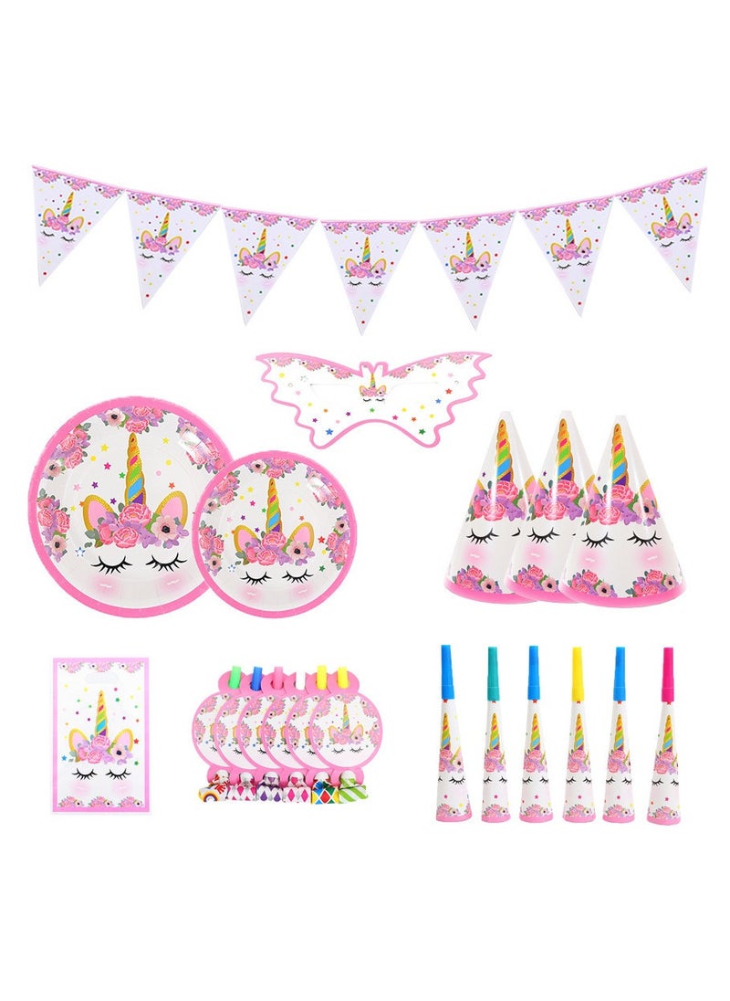 xppier 145 pcs disposable party tableware Unicorn theme, kids birthday party celebration, baby shower party suppliers with plates, spoons, folks, cups, napkins, etc. 16 items  - Image 2