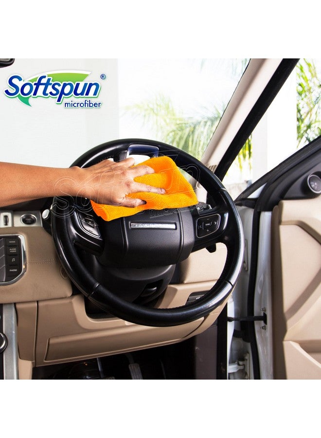 SOFTSPUN Microfiber Cloth - 5 pcs - 40x60 cms - 340 GSM Orange Thick Lint & Streak-Free Multipurpose Cloths Automotive Microfiber Towels for Car Bike Cleaning Polishing Washing & Detailing. - Image 3