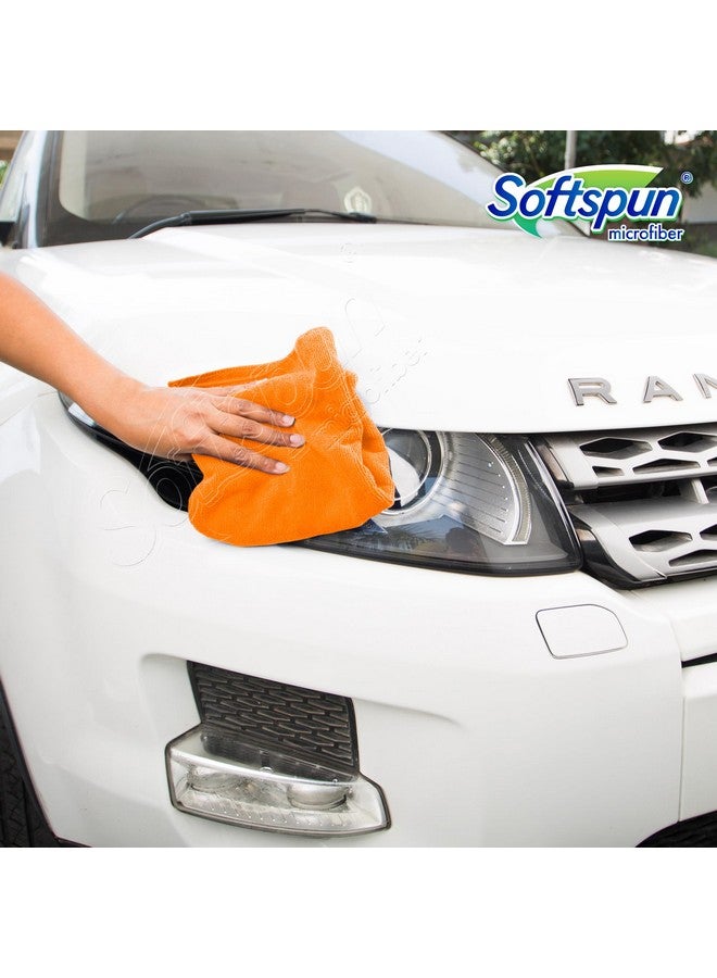 SOFTSPUN Microfiber Cloth - 5 pcs - 40x60 cms - 340 GSM Orange Thick Lint & Streak-Free Multipurpose Cloths Automotive Microfiber Towels for Car Bike Cleaning Polishing Washing & Detailing. - Image 2