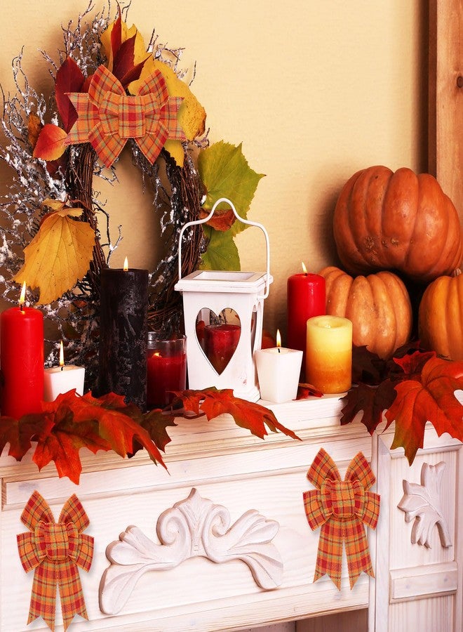 Whaline 2 Pack Fall Wreath Bow Thanksgiving Buffalo Plaid Burlap Bow Autumn Decorative Tree Topper Ornaments Gift Bow for Fall Harvest Party Supplies Indoor Outdoor Home Decor, 5.9 x 11.8 Inch - Image 4