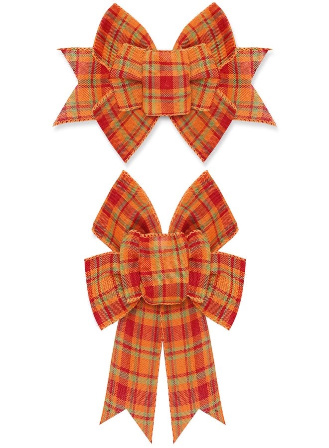 Whaline 2 Pack Fall Wreath Bow Thanksgiving Buffalo Plaid Burlap Bow Autumn Decorative Tree Topper Ornaments Gift Bow for Fall Harvest Party Supplies Indoor Outdoor Home Decor, 5.9 x 11.8 Inch - Image 1
