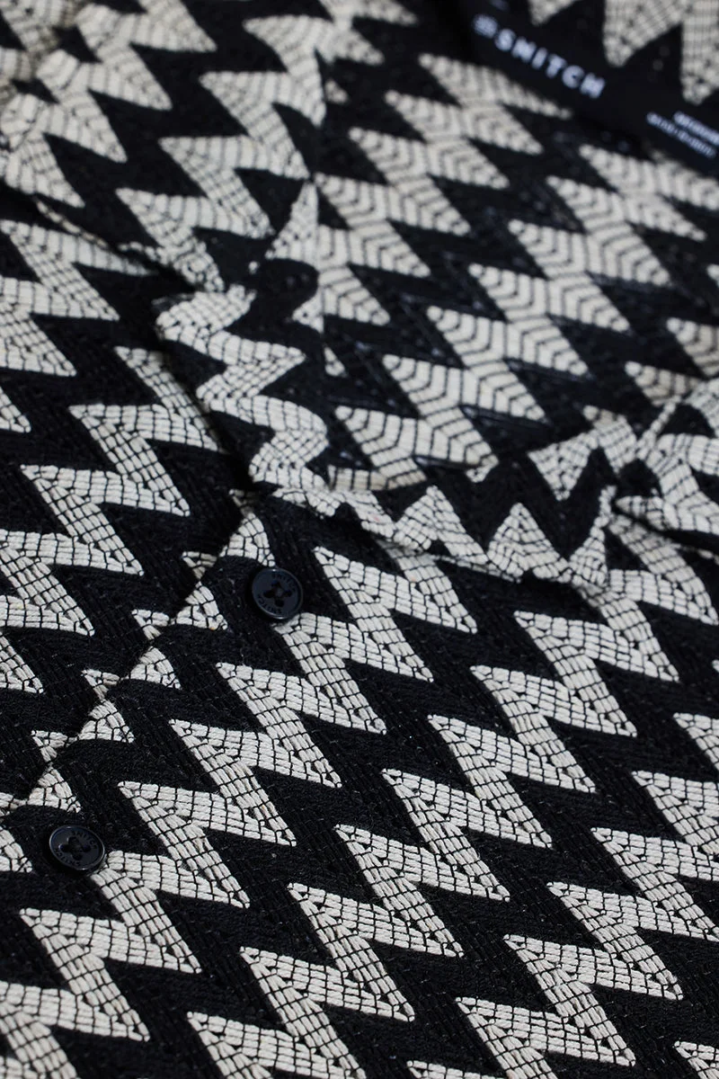 SNITCH Jet Black Striped Half Sleeve Oversized Shirt