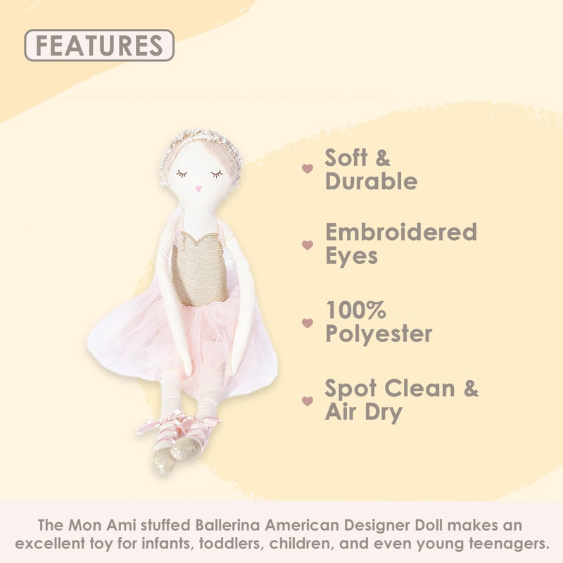 MON AMI Ballerina Stuffed Doll - 22”, Plush Ballerina Doll for Girls, Use as Toy or Room Decor, Great Gift for Kids of All Ages - Image 3