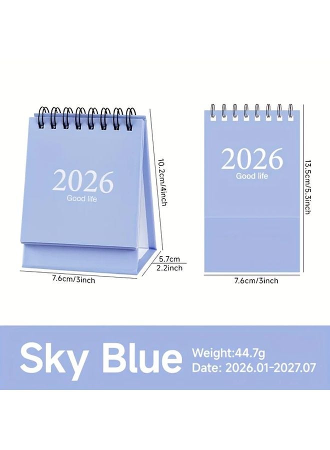 2026 تقويم مكتب أزرق صغير - عرض أسبوعي وشهري بأسلوب موراندي البسيط - Image 1
