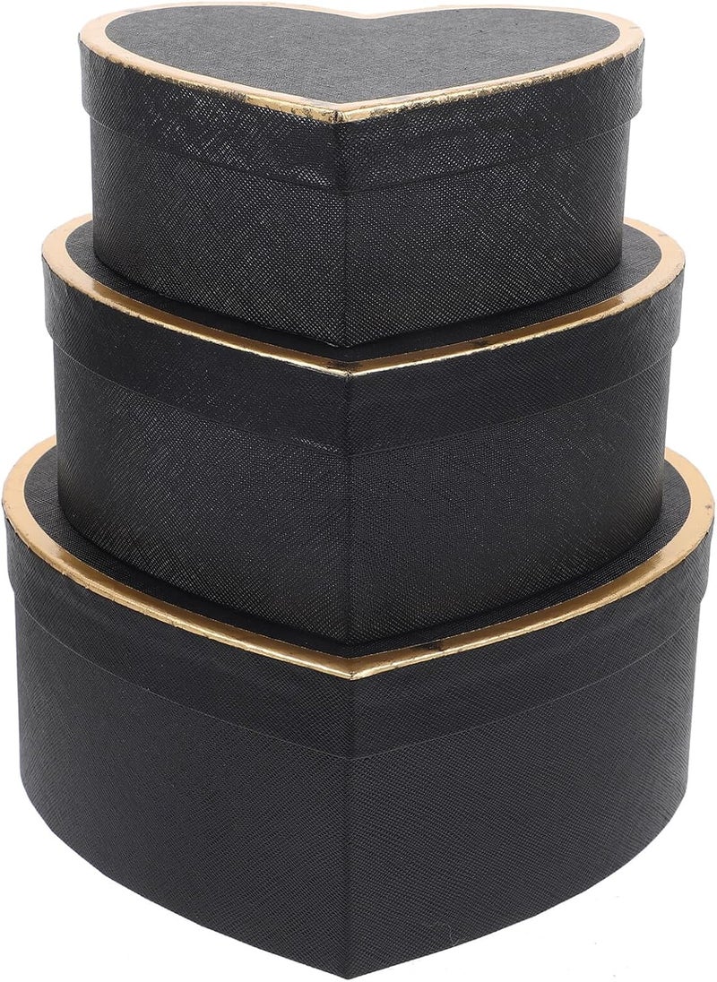 MOBUTOFU Heart Shaped Box Set 3pcs Valentine Wrapping Boxes Black Paper Packaging Case with Ribbon for Flowers, Treats, and Small - Image 1