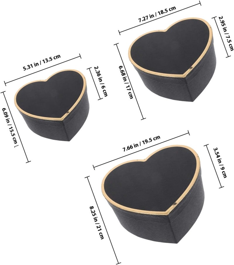 MOBUTOFU Heart Shaped Box Set 3pcs Valentine Wrapping Boxes Black Paper Packaging Case with Ribbon for Flowers, Treats, and Small - Image 2