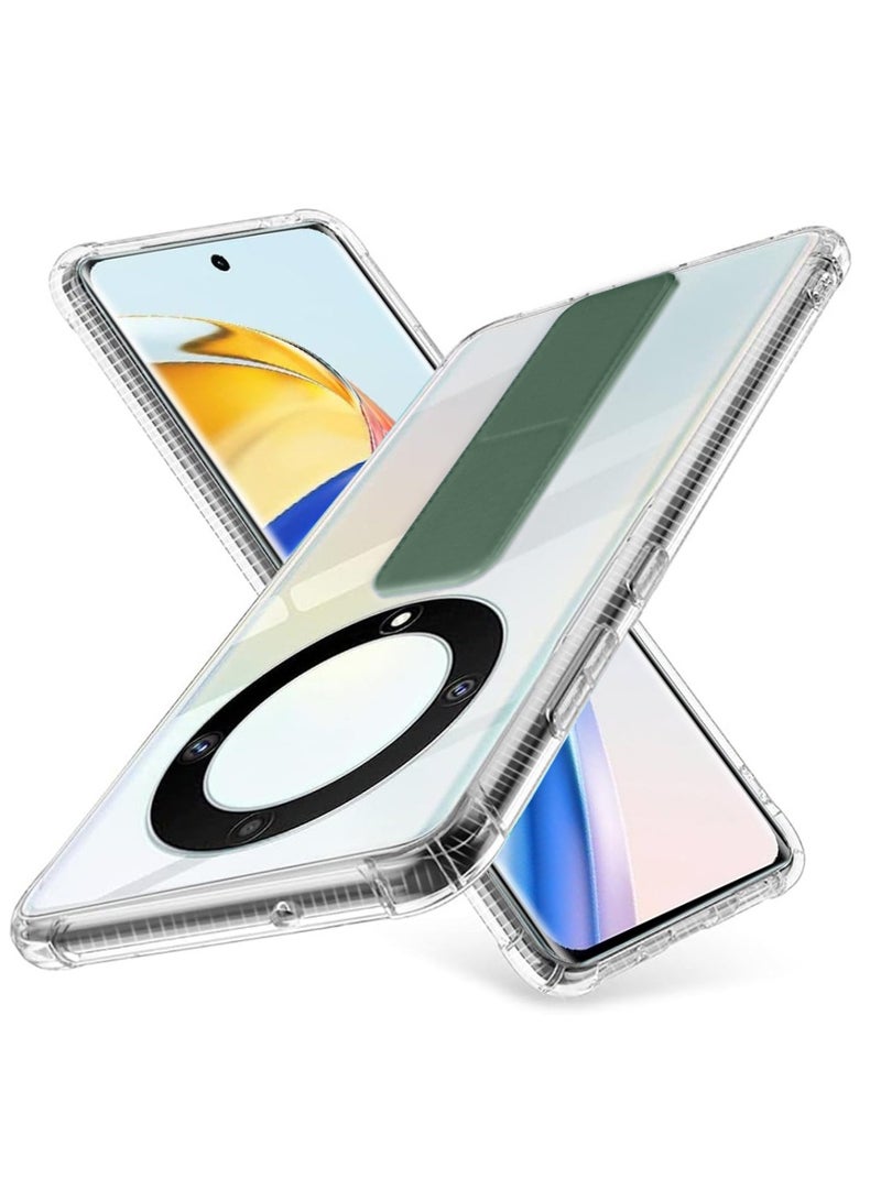 Techie Clear Shockproof Airbag Magnetic Secure Hand Grip Cover Case with Foldable Kickstand for Honor X9b – Dark Green - Image 1