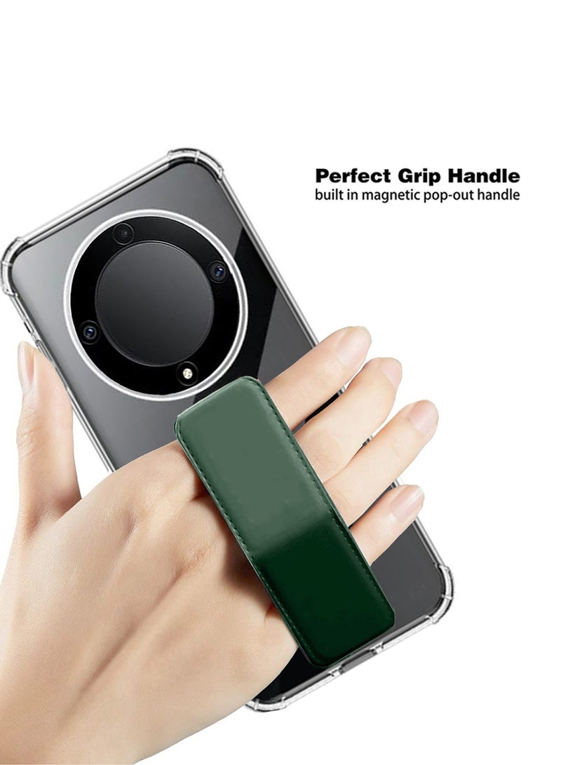 Techie Clear Shockproof Airbag Magnetic Secure Hand Grip Cover Case with Foldable Kickstand for Honor X9b – Dark Green - Image 2