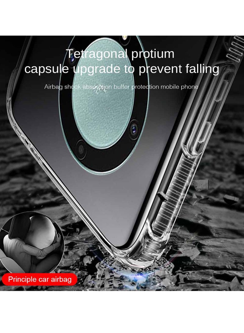 Techie Clear Shockproof Airbag Magnetic Secure Hand Grip Cover Case with Foldable Kickstand for Honor X9b – Dark Green - Image 4