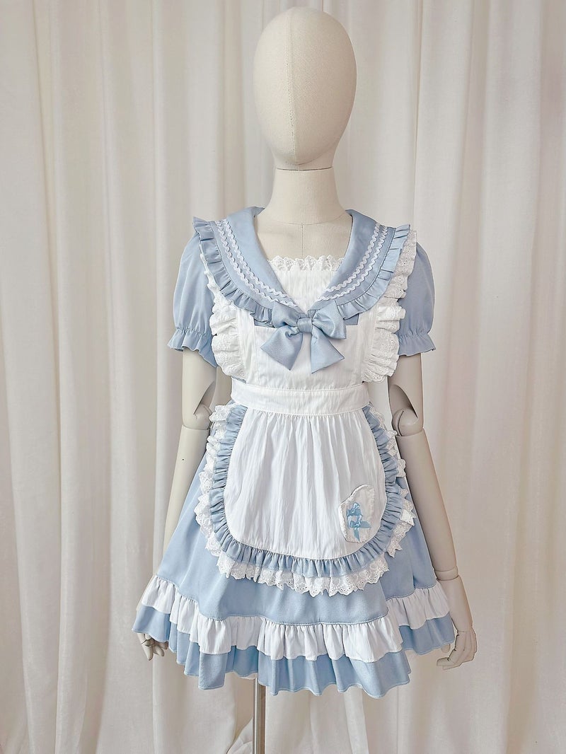 Original New ~ Japanese Sweet College Sailor Suit Cos Maid Suit Long Sleeve Dress Maid Apron Suit - Image 1