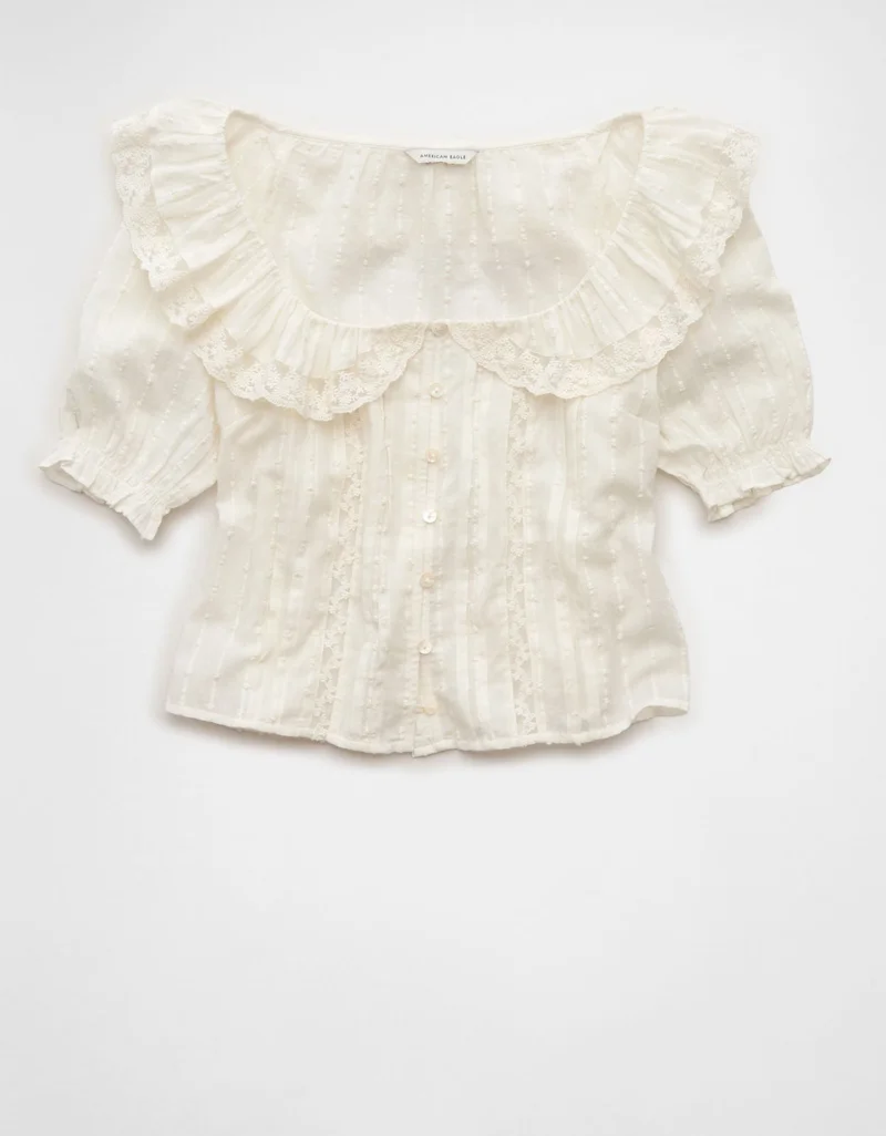 American Eagle  AE Ruffle Lace Blouse for Women | Best Price UAE