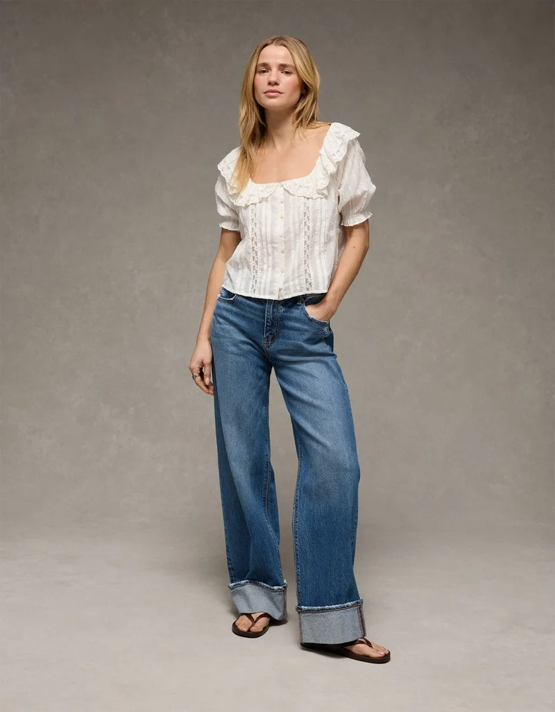 American Eagle  AE Ruffle Lace Blouse for Women | Best Price UAE