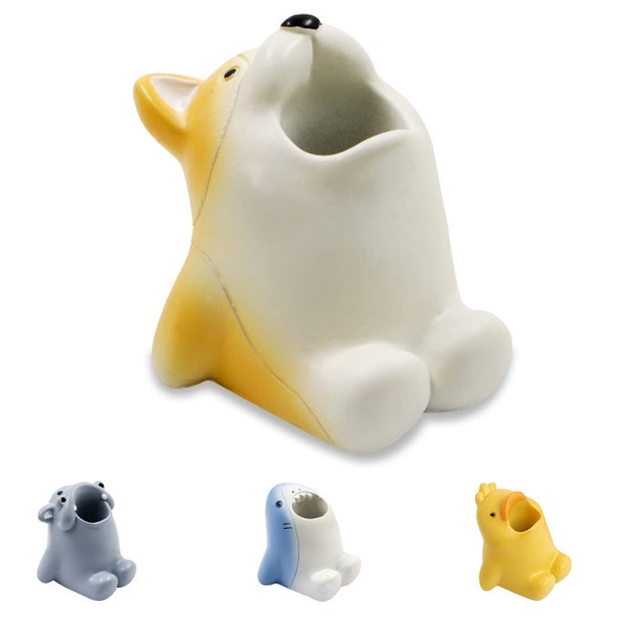 CUTE CARTOON TOOTHBRUSH HOLDER FUN RESIN PEN PENCIL HOLDER MINI ANIMAL SINGLE TOOTH BRUSH STAND CREATIVE BATHROOM ORGANIZER STORAGE FOR VANITY COUNTERTOP OFFICE DOG