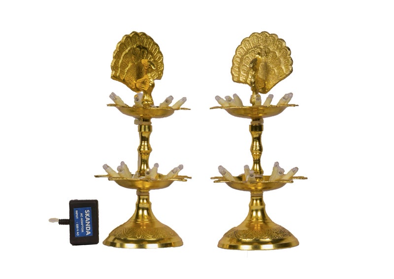Bhimonee Decor Pure Brass 2-Step Electric Diya | Gold Bulb Light | Pooja & Festive Décor (Pair) - Image 4