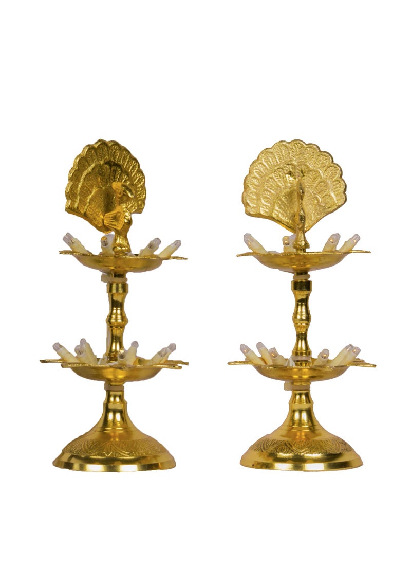 Bhimonee Decor Pure Brass 2-Step Electric Diya | Gold Bulb Light | Pooja & Festive Décor (Pair) - Image 3