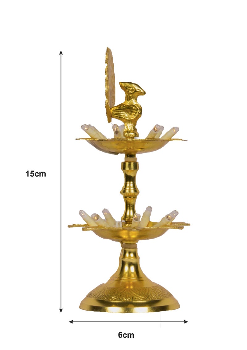 Bhimonee Decor Pure Brass 2-Step Electric Diya | Gold Bulb Light | Pooja & Festive Décor (Pair) - Image 2