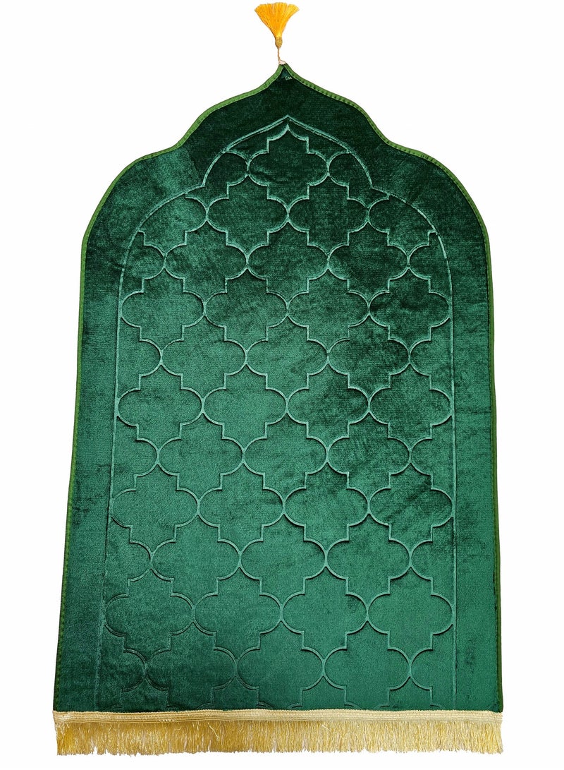 Fabienne Embossed Prayer Mat Anti-Slip Velvet Top Islamic Prayer Mat New Design Thick Padded Sajadah Prayer Rug for Men Women Eid Gift Ramadan Dark Green 70 x 110 cm - Image 2