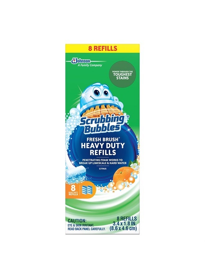 Scrubbing Bubbles إعادة تعبئة عصا المرحاض القابلة للشطف، وسادات إعادة تعبئة منظف المرحاض الثقيل، تنظف الترسبات الكلسية وتكافح الروائح، رائحة الحمضيات، 8 قطع، عبوة من 1 - Image 1