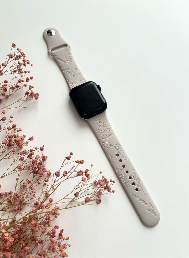 "Floral" Engraved Silicone Band for Apple Watch – Soft & Breathable Strap, Ultra-Light, Compatible with Apple Watch Series 1-9 38mm, 40mm, 41mm - Image 3