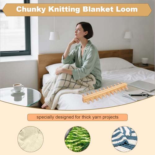 Sienson 52" Chunky Knitting Loom for Blanket Making – Foldable Wood Frame, Portable DIY Hand Knitting Kit for Beginners, Reusable Blanket Loom for Bulky Yarn Crafts & Gifts - Image 3