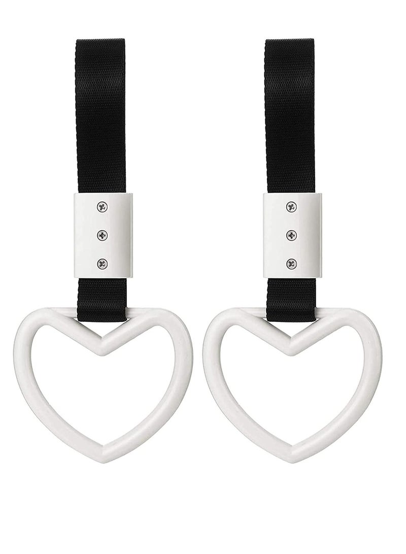 Heart Shaped Car Handle Straps - 2 Pieces White Drift Charm for Interior & Bumper Decor, Great for Subway & Bus - Image 1