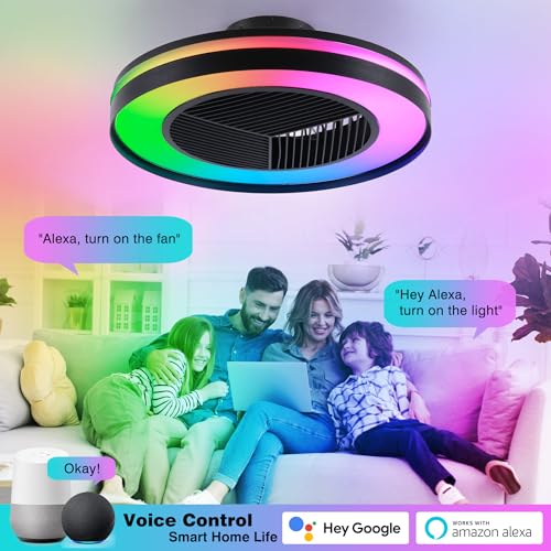 HUMHOLD Smart Low Profle Ceiling Fans with RGB Lights Remote/APP/Voice Control, 20" Bladeless Ceiling Fans with 6 Speeds, Timer, Quiet DC Motor, Ceiling Fan with Light for Kids Bedroom/Living Room - Image 2