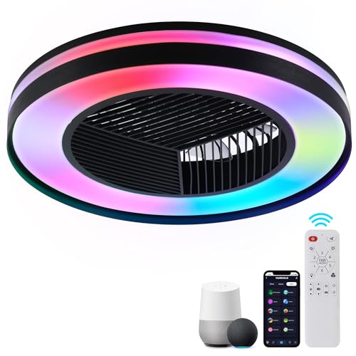 HUMHOLD Smart Low Profle Ceiling Fans with RGB Lights Remote/APP/Voice Control, 20" Bladeless Ceiling Fans with 6 Speeds, Timer, Quiet DC Motor, Ceiling Fan with Light for Kids Bedroom/Living Room - Image 1