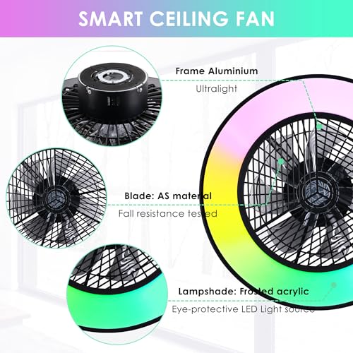 HUMHOLD Smart Low Profle Ceiling Fans with RGB Lights Remote/APP/Voice Control, 20" Bladeless Ceiling Fans with 6 Speeds, Timer, Quiet DC Motor, Ceiling Fan with Light for Kids Bedroom/Living Room - Image 5
