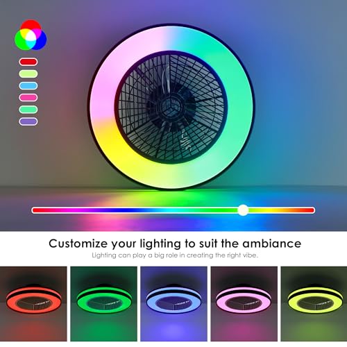 HUMHOLD Smart Low Profle Ceiling Fans with RGB Lights Remote/APP/Voice Control, 20" Bladeless Ceiling Fans with 6 Speeds, Timer, Quiet DC Motor, Ceiling Fan with Light for Kids Bedroom/Living Room - Image 3