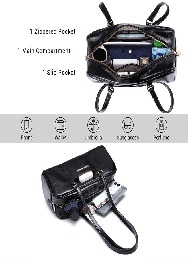 Dasein Faux Suede Shoulder Purses Retro Hobo Handbag Boston Style Bag East West Satchel for Women (PU Black) - Image 5