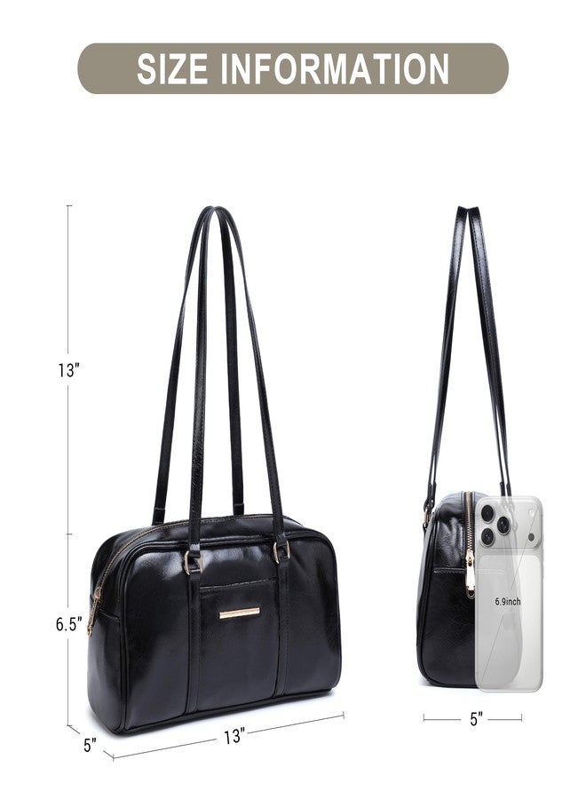 Dasein Faux Suede Shoulder Purses Retro Hobo Handbag Boston Style Bag East West Satchel for Women (PU Black) - Image 4
