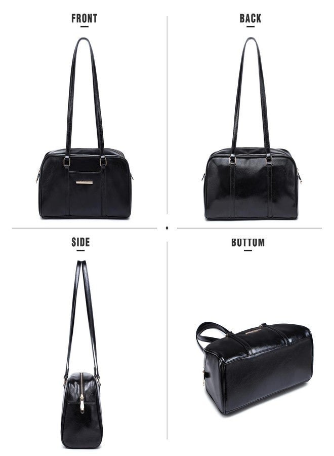 Dasein Faux Suede Shoulder Purses Retro Hobo Handbag Boston Style Bag East West Satchel for Women (PU Black) - Image 3