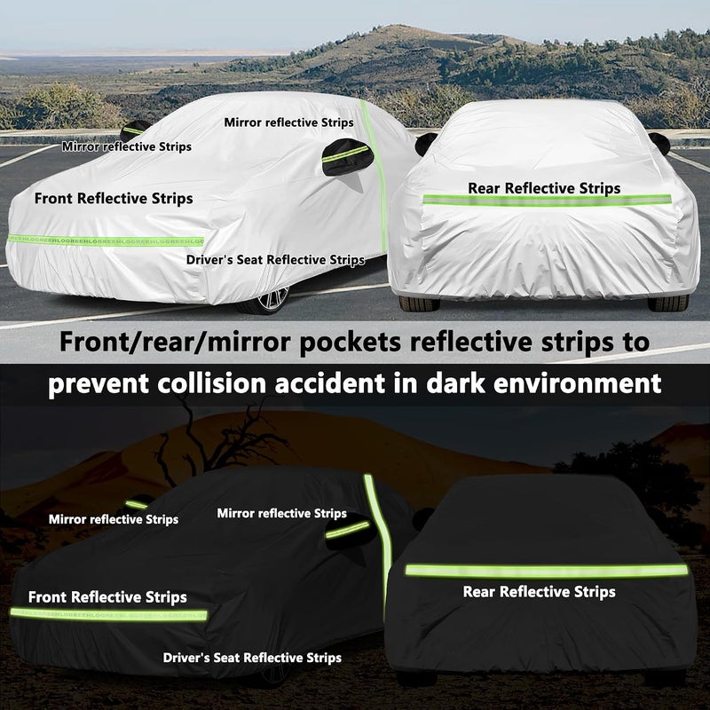 HLOGREE Car Covers for Automobile Full Exterior All Weather, Universal Fit Ford Mustang, Chevrolet Camaro, Audi A4/A5, Toyota Camry Solara, Hyundai Sonata, vw Passat etc. (Fit Sedan, 183"-187") Global versatile design - Image 5