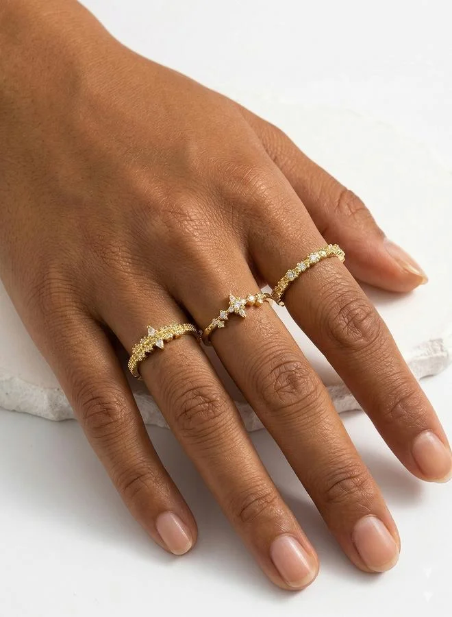 تايك تو Pack of 3 - Gold Tone Rhinestone Embellished Rings