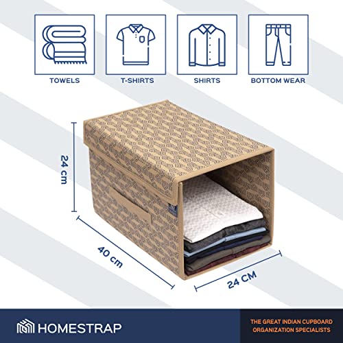 HomeStrap Printed Stackable Shirt Organizer with Cover Lid- Beige Pack of 1 - Image 3