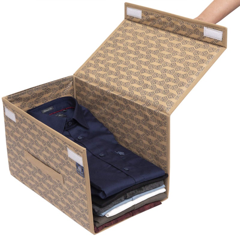 HomeStrap Printed Stackable Shirt Organizer with Cover Lid- Beige Pack of 1 - Image 5